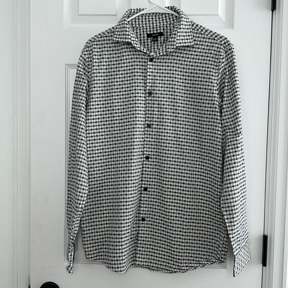 Alfani Dress Shirt Men’s Small black white Checkered buttons long-sleeve slim - Picture 4 of 8